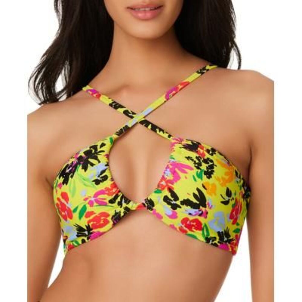 Bar III Floral Chic Convertible Bikini Top In Citron - S